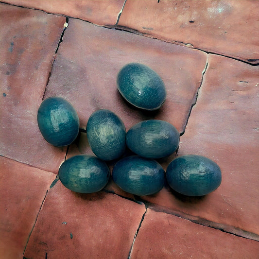 Large oval blue wood vintage beads - approx. 20 mm