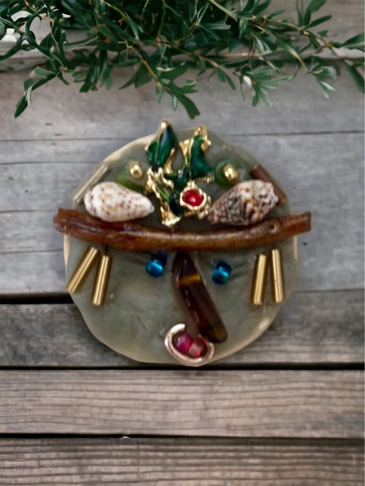 Meet "Peggy Lee" - Assemblage art / mixed media collage, mosaic - magnet, pin, necklace pendant or Christmas ornament