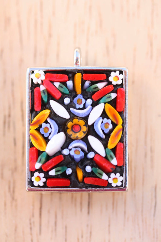 Handmade micro mosaic necklace - flower garden