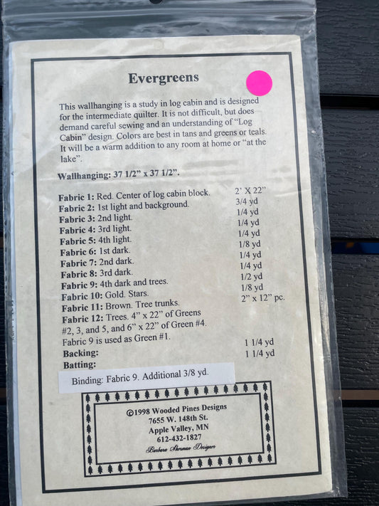 RARE UNCUT Sewing Pattern - Wall Hanging Wooded Pines Designs ~ "Evergreens" 37.5 x 37.5" Wall hanging pattern (#606WPD) 1998