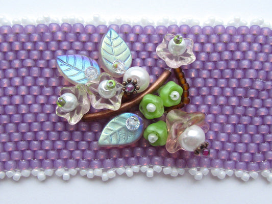 My flower garden - original bead woven / beadwork glass and crystal one-of-a-kind wide artisan bracelet