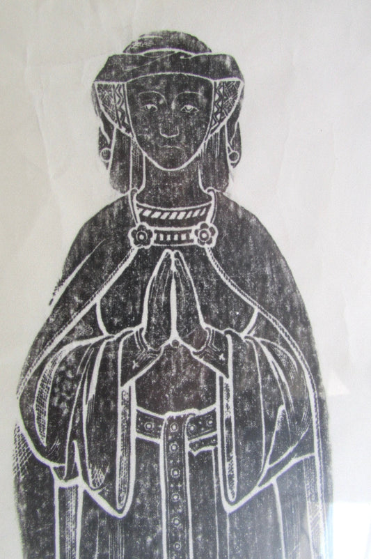 Medieval Brass Rubbing | Praying Female Figure Gothic Religious Art Print