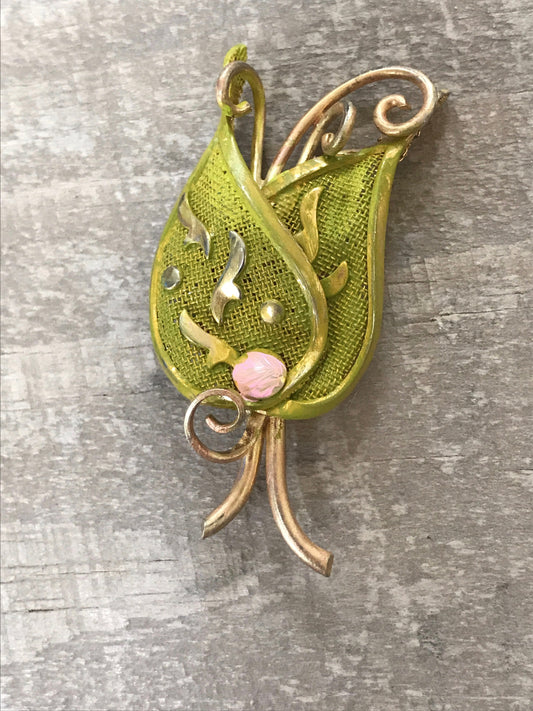 Revised, Modernized, Upcycled - hand painted vintage flower brooch pin with rhinestones