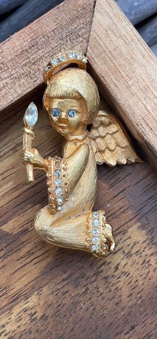 Unique vintage angel pin with rhinestones - unknown maker