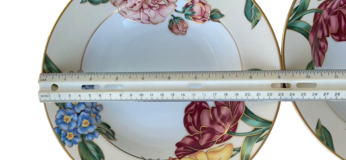 Fitz and Floyd stunning Bariolage Des Fleurs - fine porcelain large rimmed soup bowls