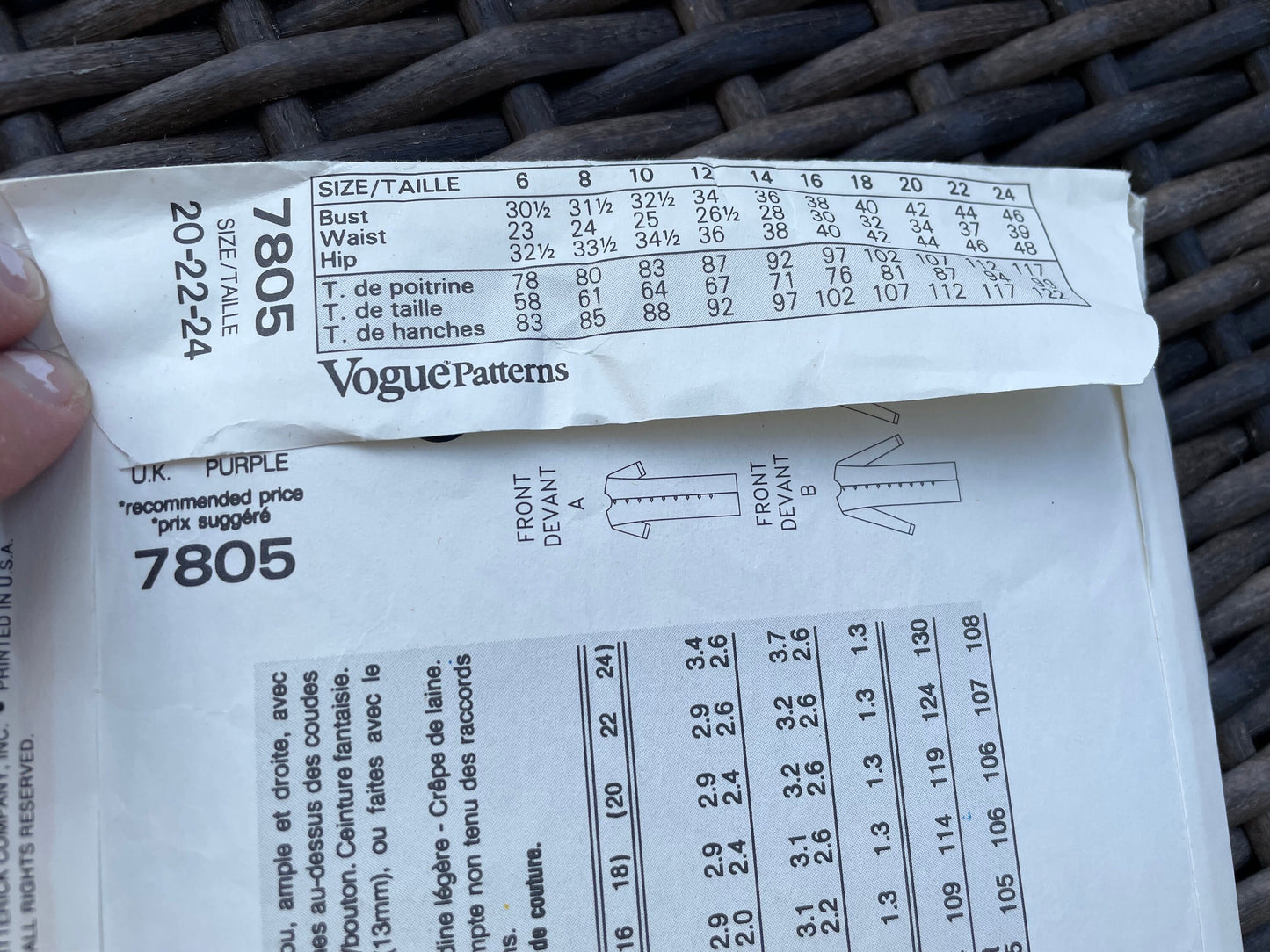 UNCUT Vintage Sewing Pattern from the 1990's - Very Easy Vogue 7805 - Button Front Dress with back overlay - Size 20, 22, 24