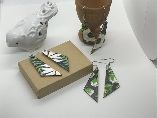 Unique handmade earrings - made of mixed materials - specialty paper, sealant and wood