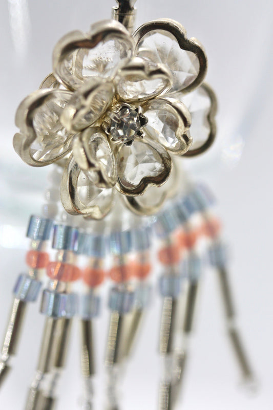 Hand beaded Native-American-Style stunning dangle beadwork earrings - with crystal flowers