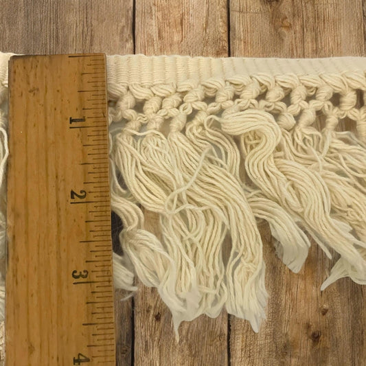 Vintage Macrame Cotton Fringe Trim - 60" wide, 3.5" long - good condition