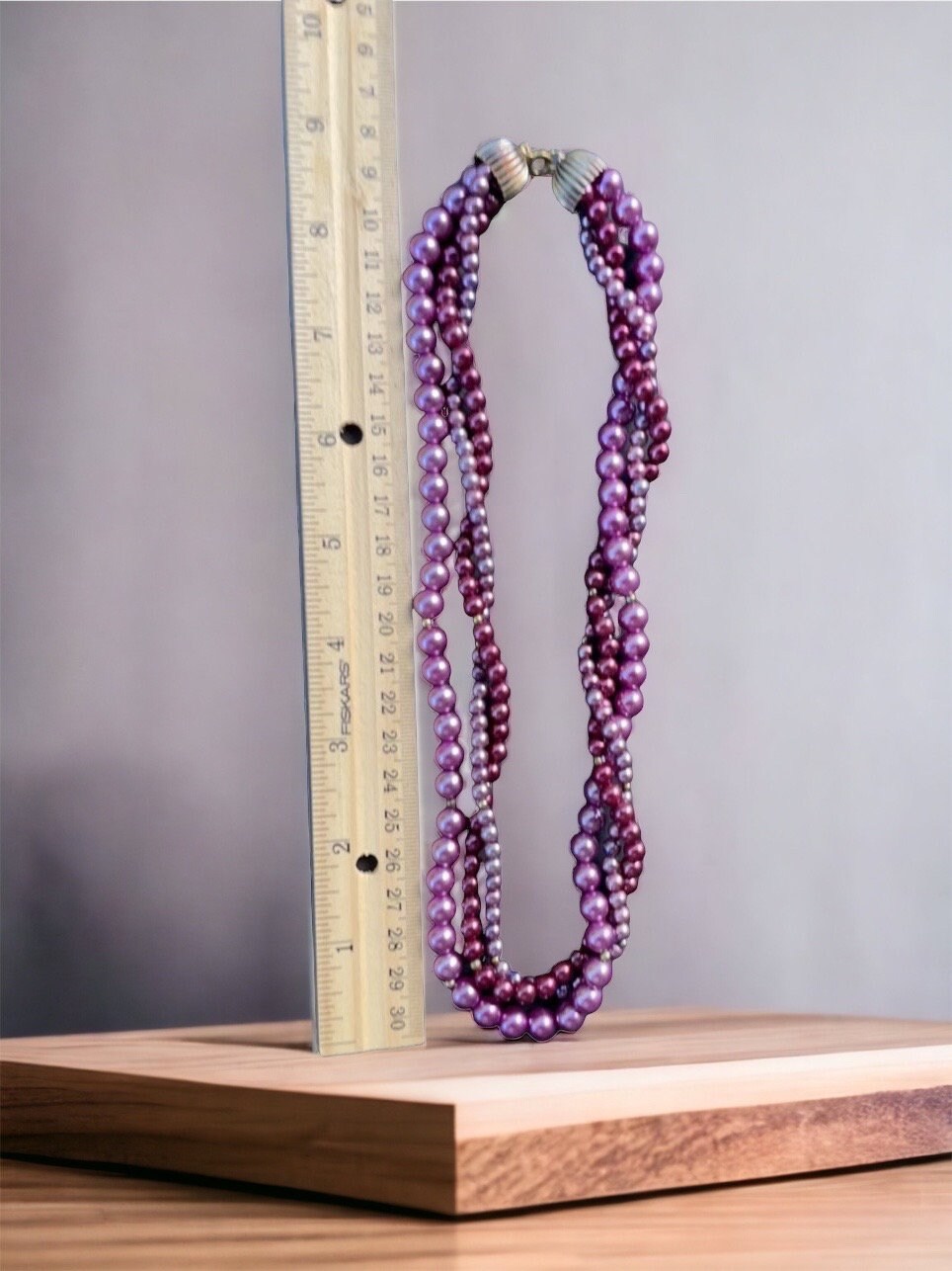 Shades of purple faux pearls - multistrand vintage necklace