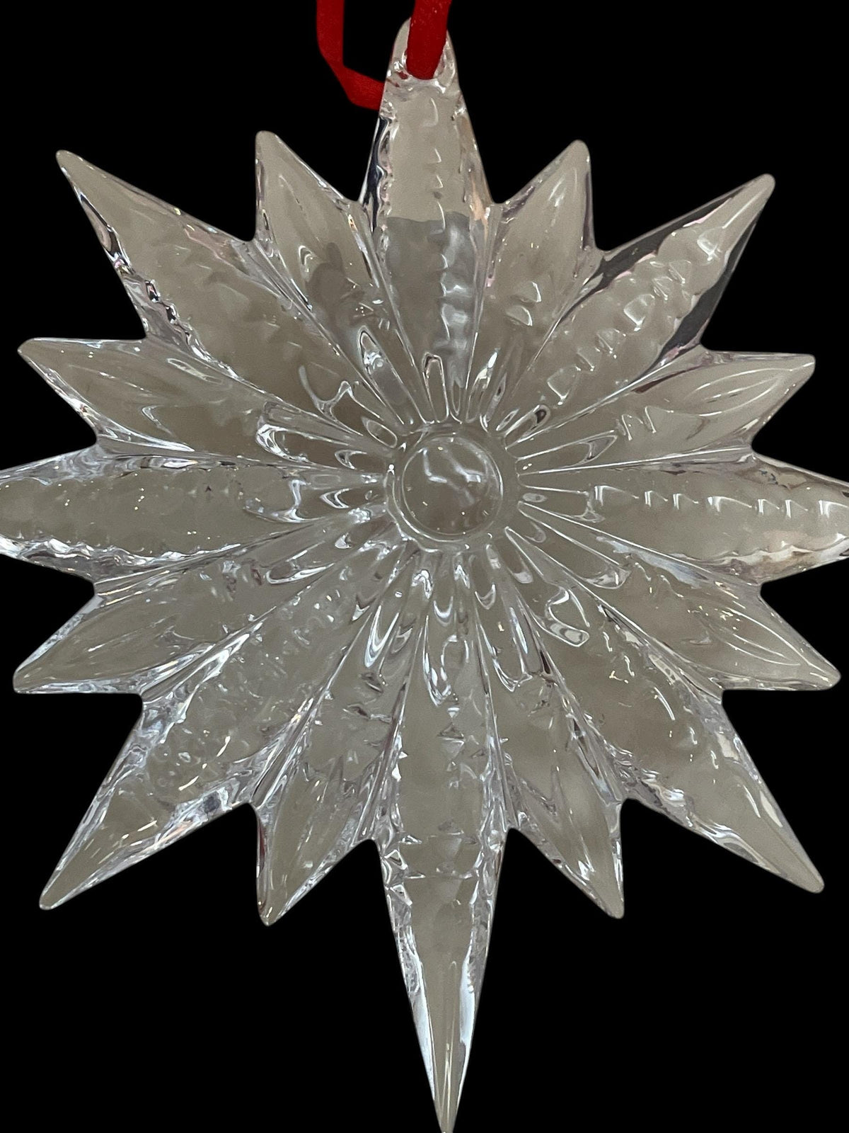 Waterford Crystal Snowstar Starburst Christmas Tree Ornament – Clear Cut Crystal Snowflake with Red Ribbon – Waterford Christmas Decor