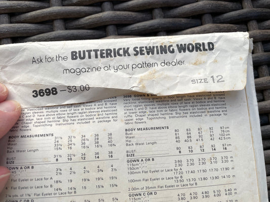 Rare UNCUT Vintage Sewing Pattern - Butterick 3698 Parsons School of Design 1980's - Misses' Floor Length Gown/sash, Wedding Gown - Size 12