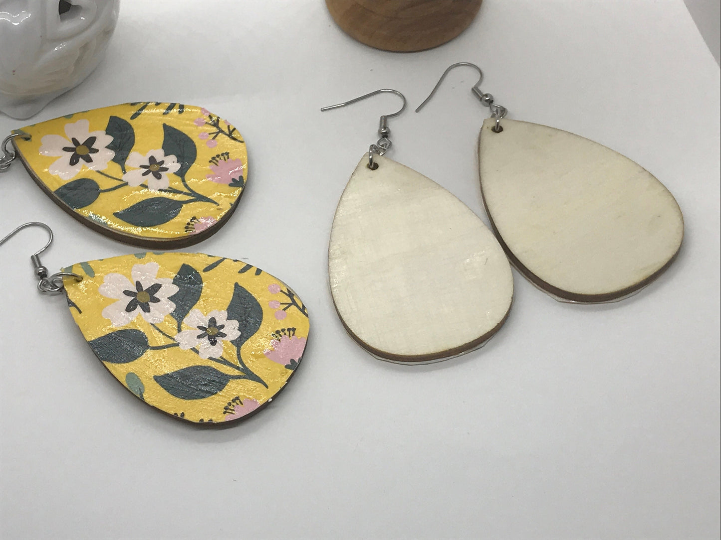 Unique handmade earrings - mixed materials - specialty paper, sealant and wood