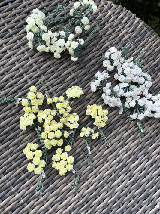 Three dozen individually wire stemmed faux flowers - available in 3 colors - yellow, cream or white