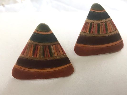 Vintage Ceramic clay triangular ethnic stud earrings
