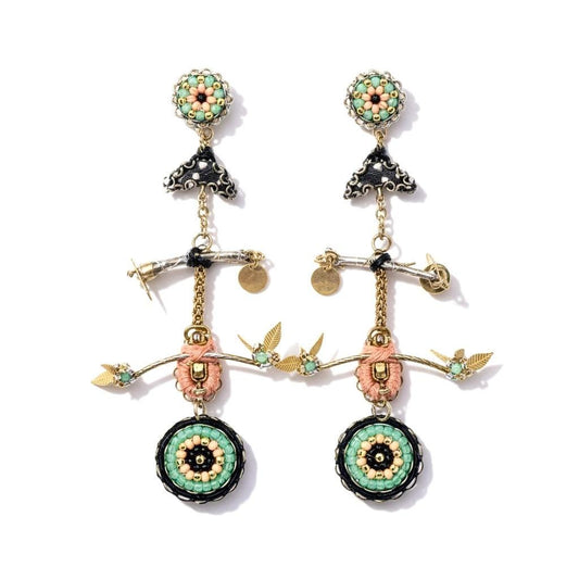 One-of-a-kind Handmade Beaded Earrings - Artisan Statement Earrings - Beadwork, Textile and metal Mixed Media Earrings, Boho Couture Jewelry