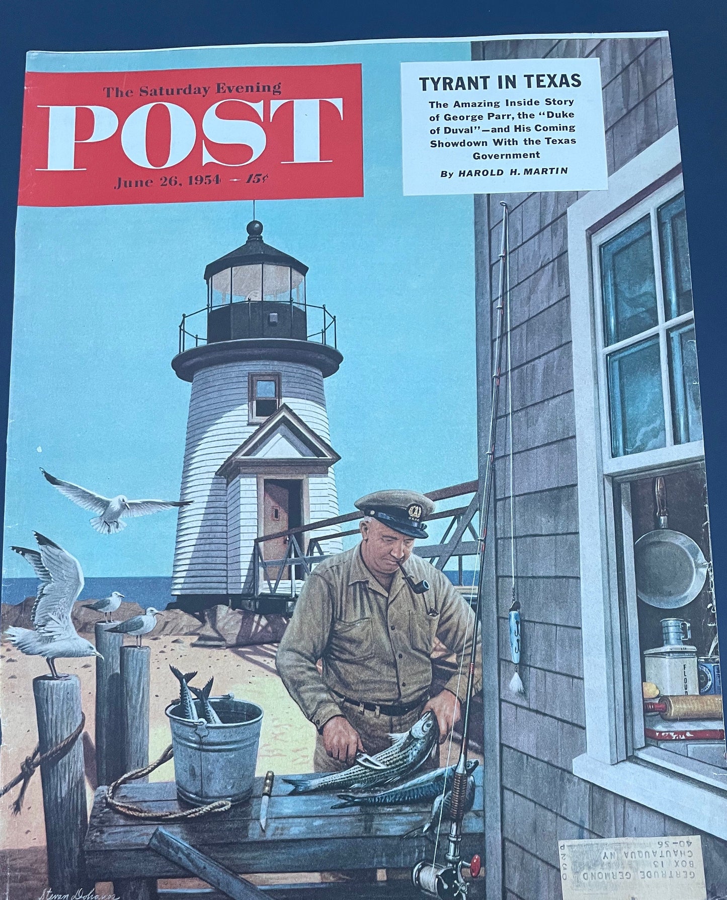 Saturday Evening Post - Original Cover - June 26, 1954 - fisherman, seagulls, the beach