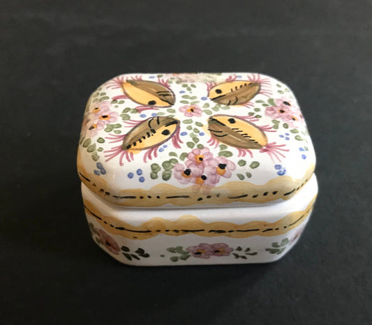 Stunning Hand Painted Porcelain Trinket Box from Portugal - Signed