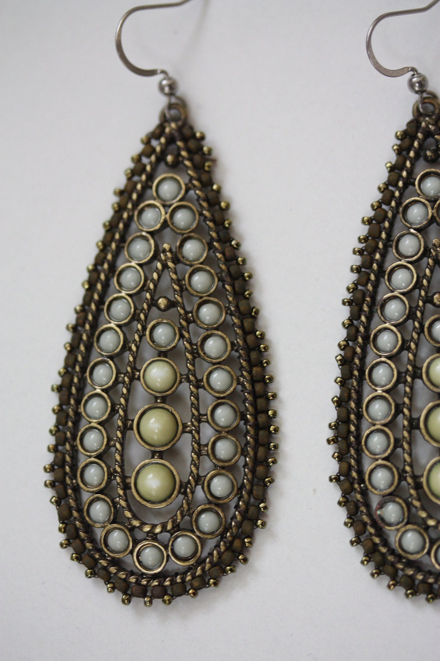 Boho chic timeless drop earrings with handmade beadwork - vintage and new components