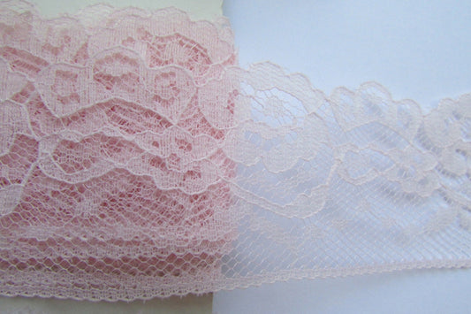 Wide vintage pink lace ribbon/lace/trim sheer… 1 and three-quarter inches wide - by the yard