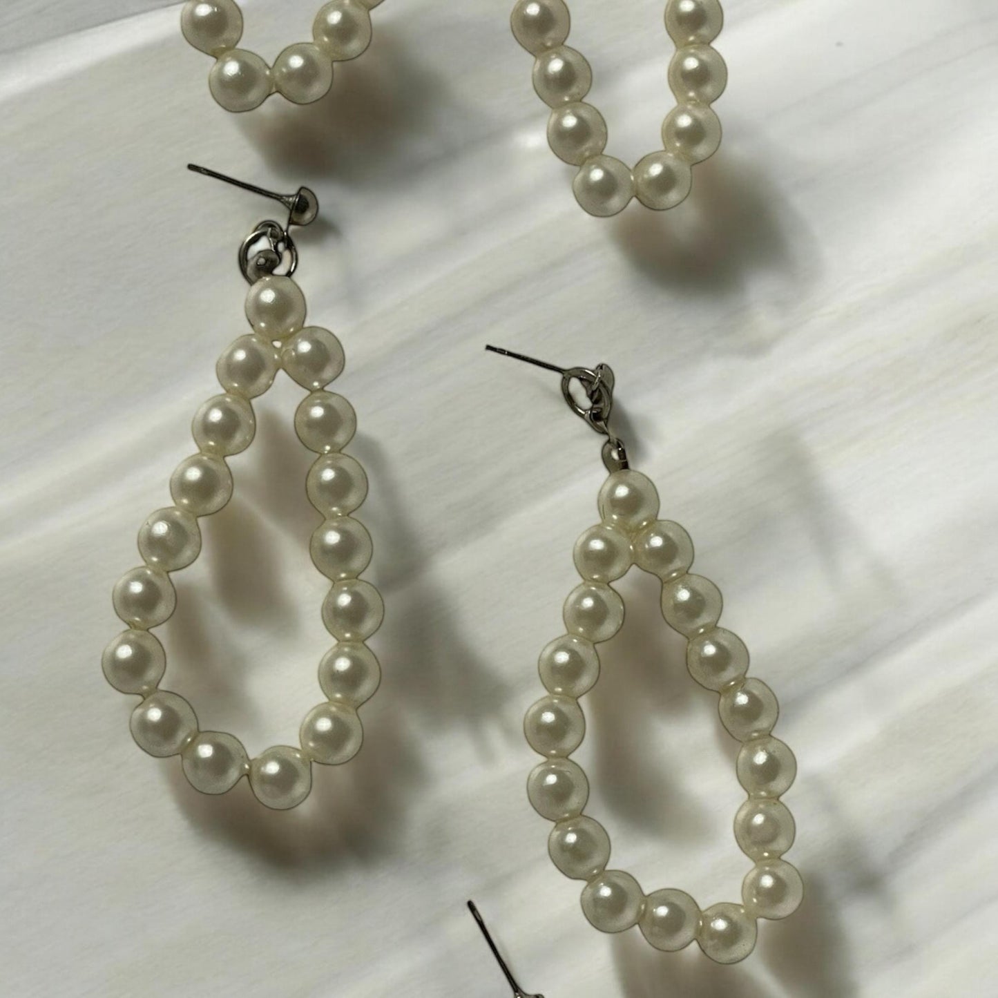 Two inch long creamy faux pearl vintage dangle earrings