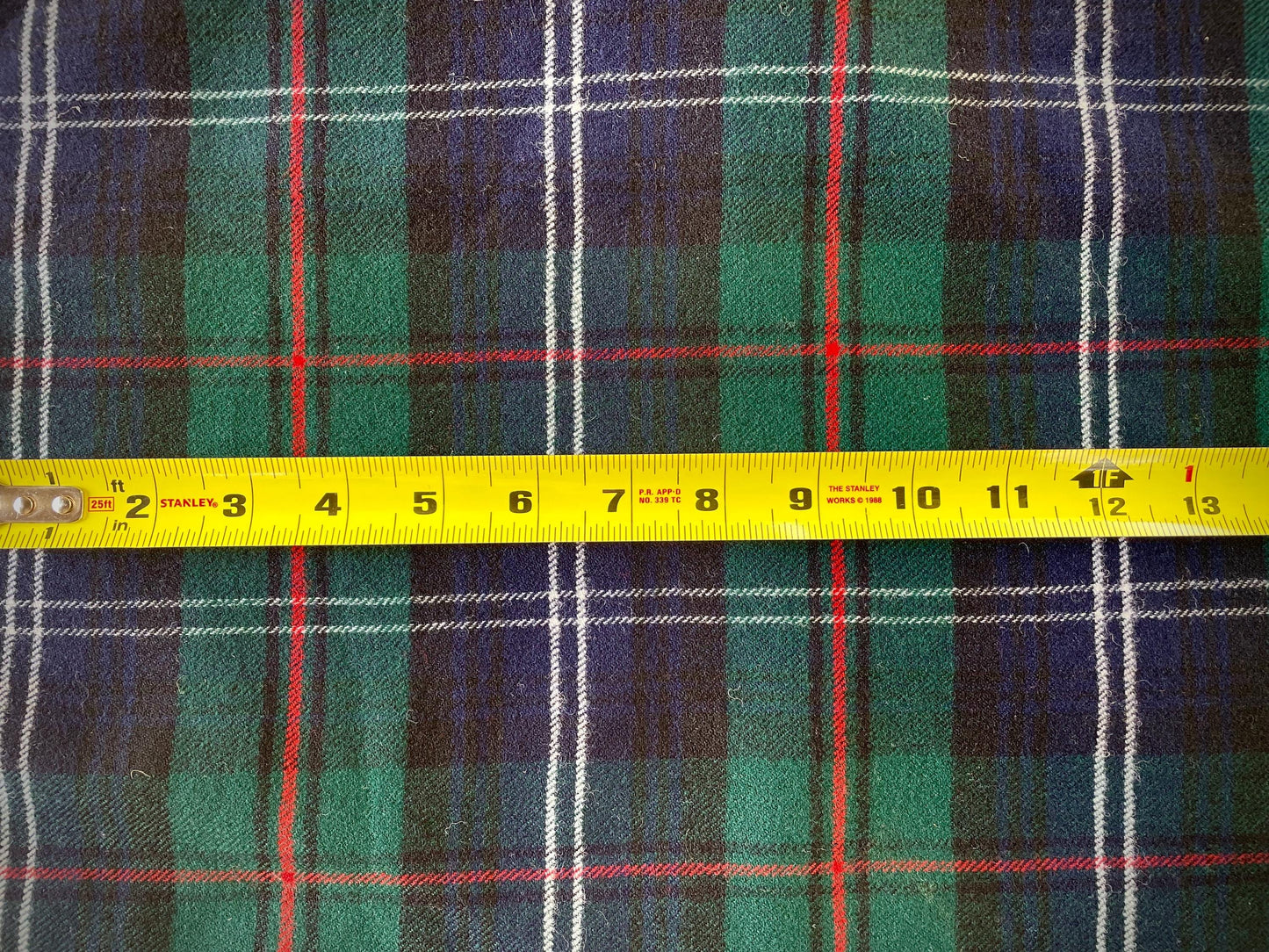Vintage wool fabric remnant with a great classic plaid design - 60" x 60" - green, blue, red and white