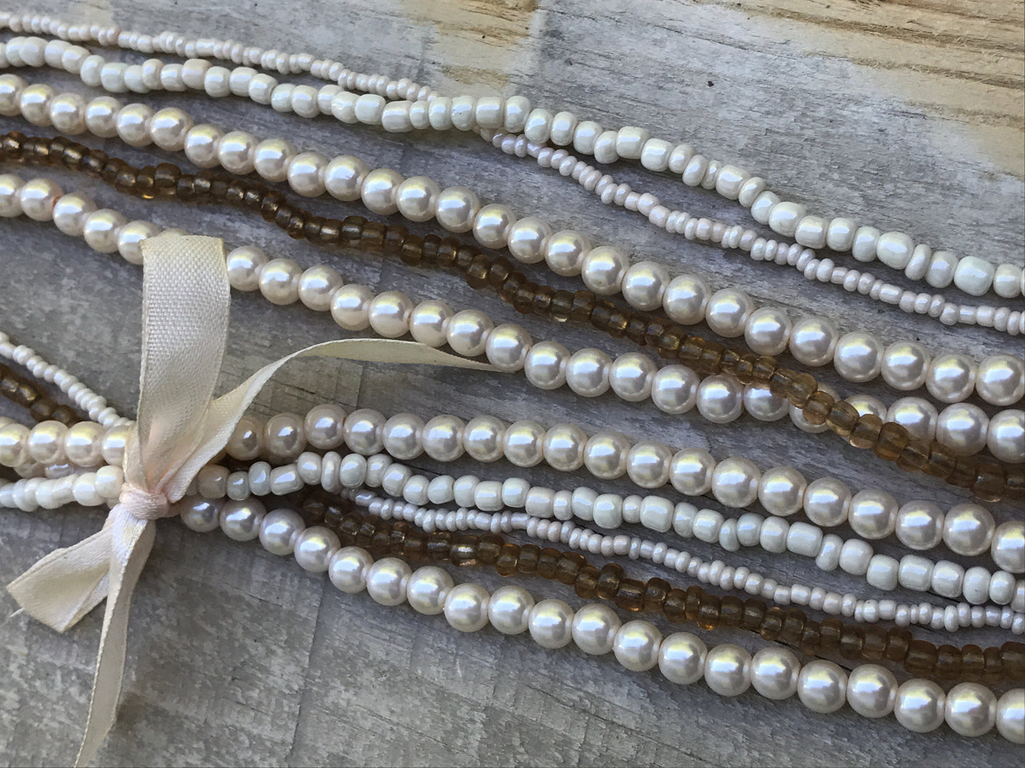 Stunning vintage multi strand necklace - faux pearl and glass