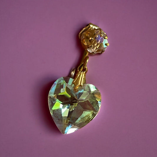 Vintage crystal heart clip on dangle earrings