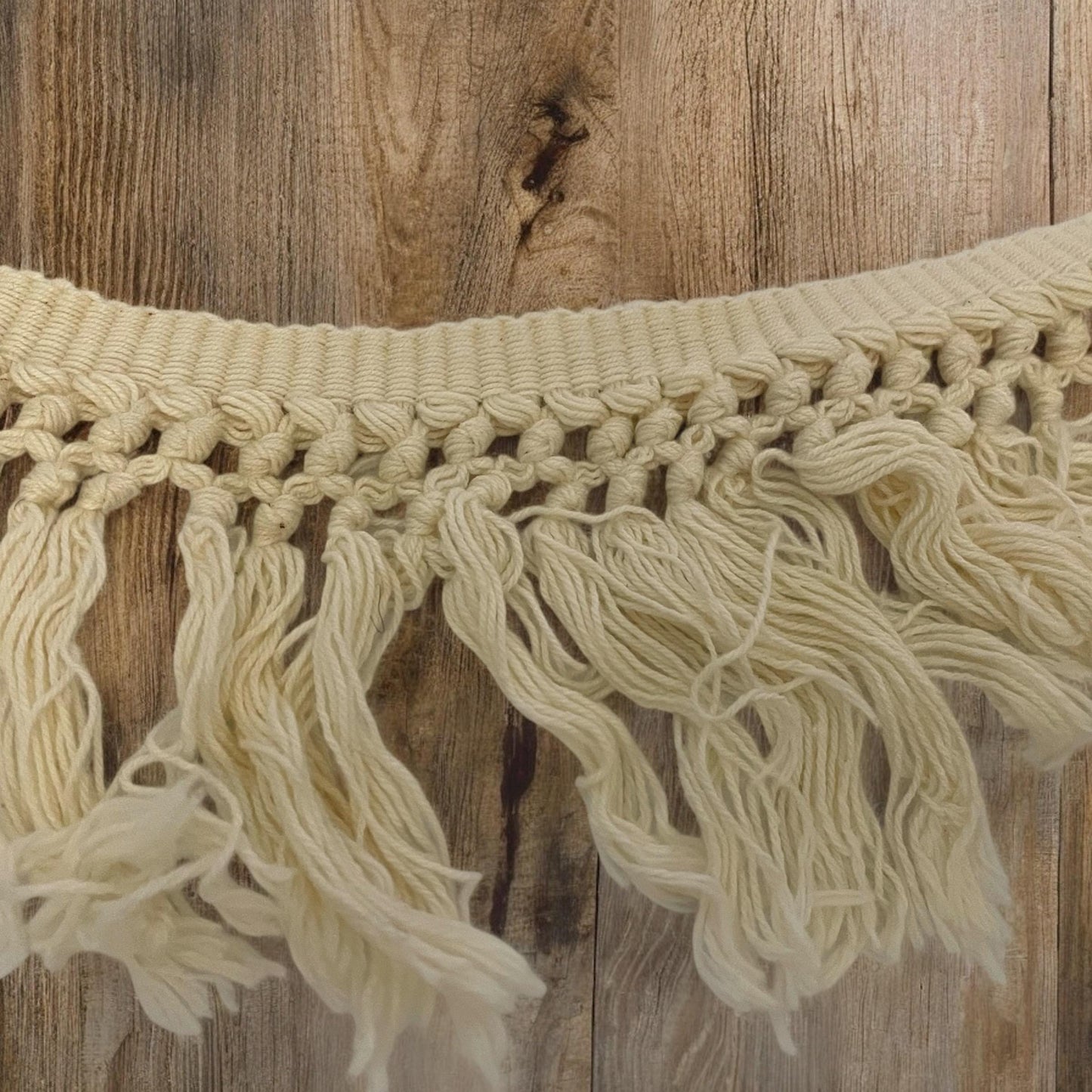 Vintage Macrame Cotton Fringe Trim - 60" wide, 3.5" long - good condition