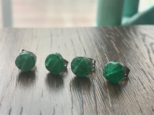 Handmade green aventurine tiny stud earrings