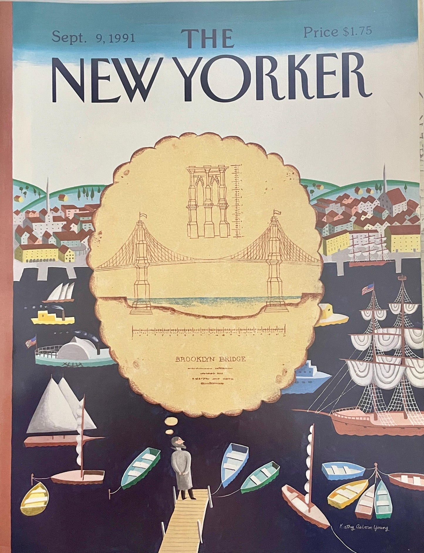 NEW YORKER Magazine original cover - September 9, 1991 - the Brooklyn Bridge