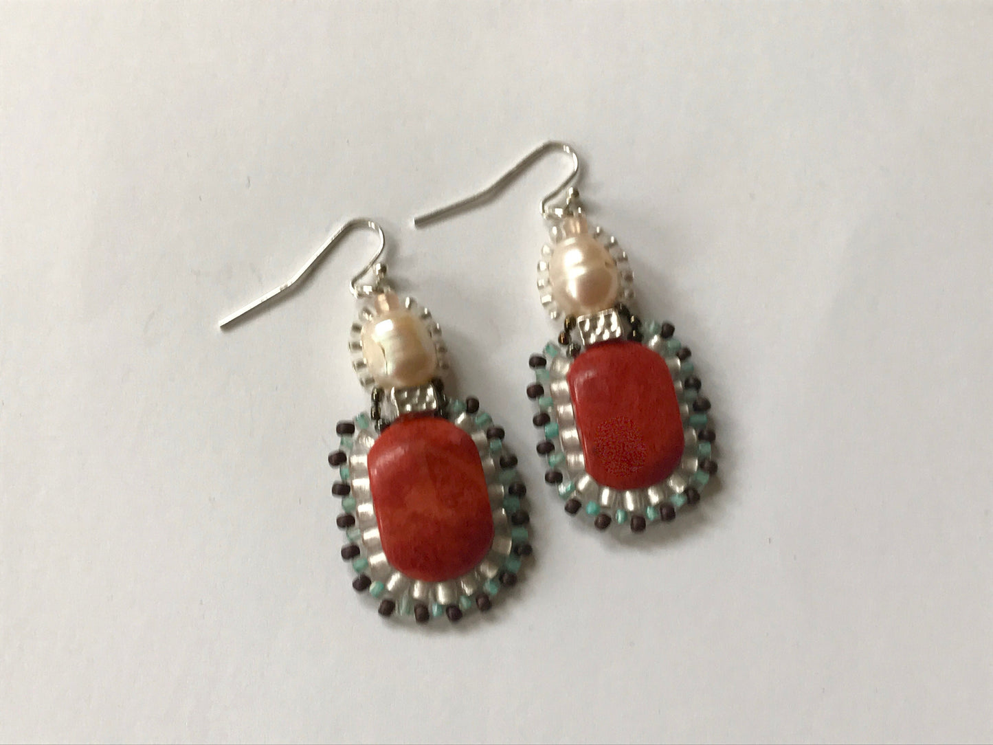 Handmade pearl and beadwork earrings