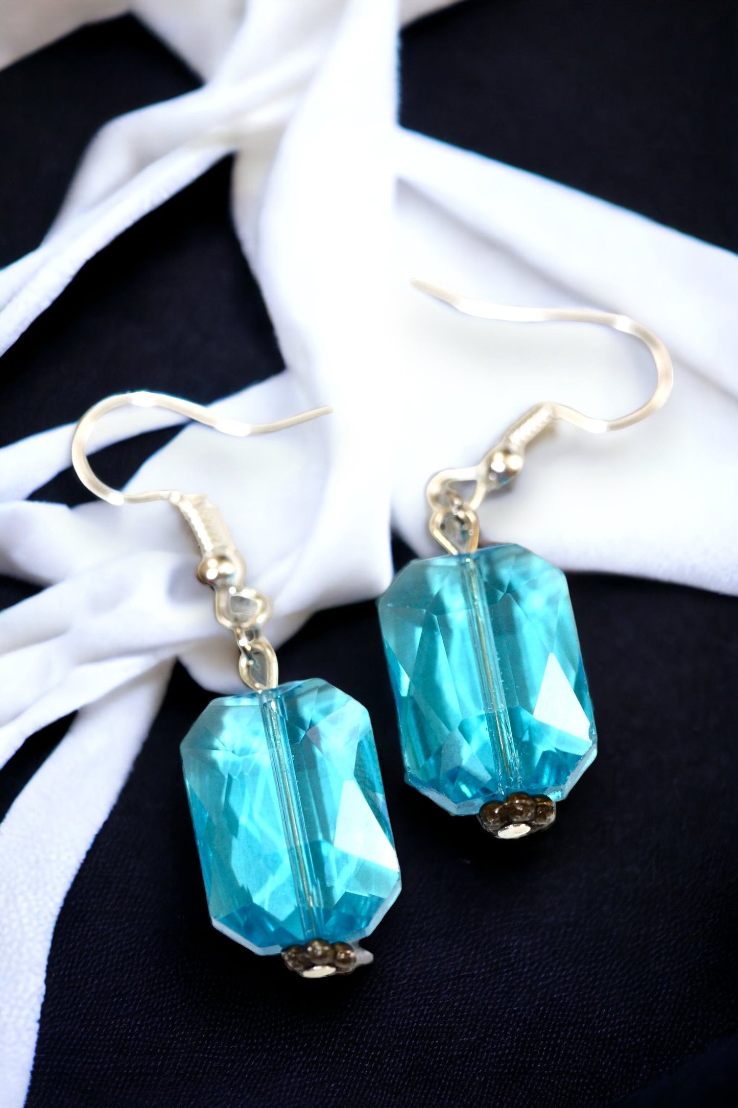 Subtle sparkly glitz handmade blue topaz-style crystal drop earrings