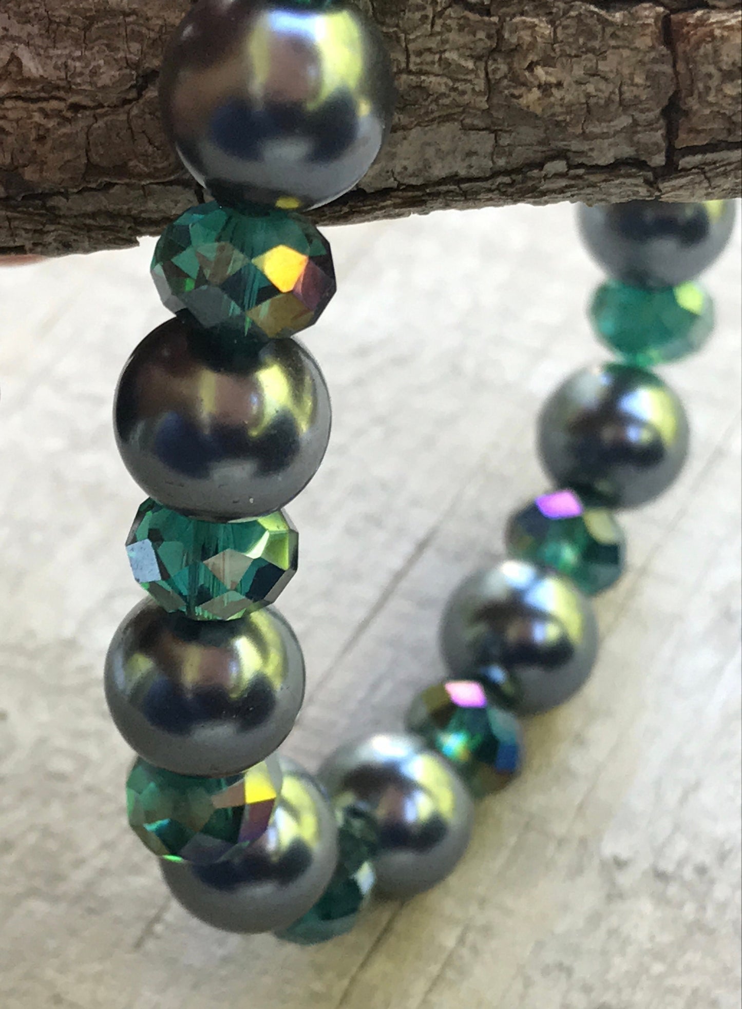 Shades of green vintage beaded bracelet