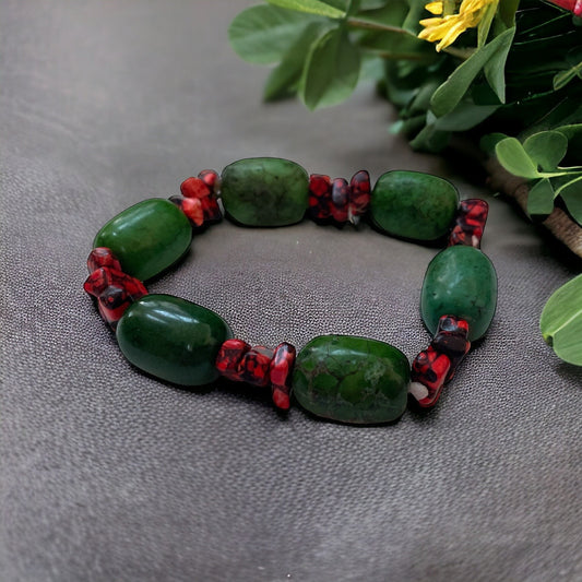 Green and turquoise faux stone stretch bracelet