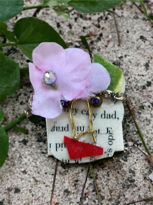 Meet "Daddy-O" - Assemblage art / mixed media collage - magnet, pin, necklace pendant or hair pin