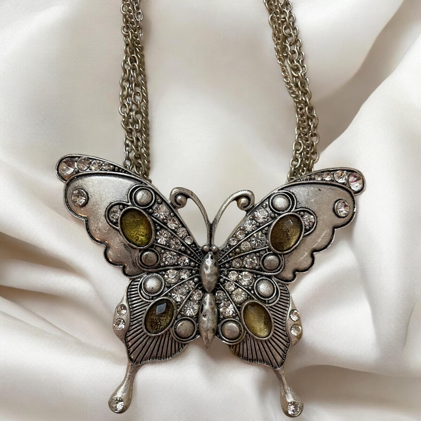 Unique vintage butterfly necklace - studded with rhinestones