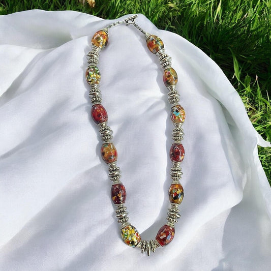 Unique Vintage Confetti Resin Beaded Necklace | Chunky Boho Statement Jewelry | Mosaic Look Beaded necklace | Pop art style Bold Necklace