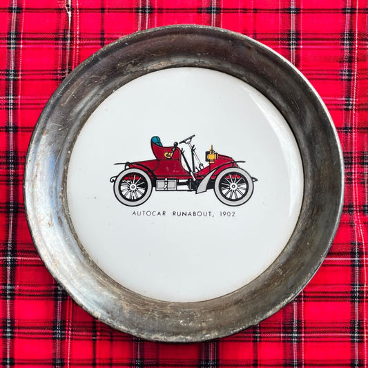 Vintage Sheridan Silverplate and porcelain retro Car retro vanity catch all dish