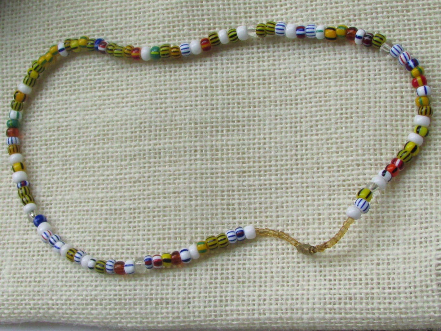 Fun and classic striped glass vintage seed bead necklace