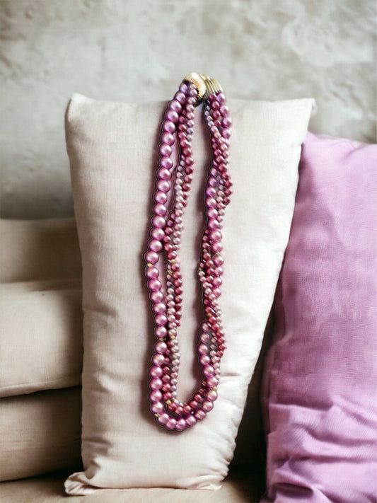 Shades of purple faux pearls - multistrand vintage necklace