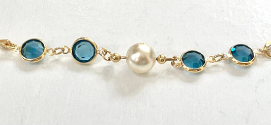 Faux pearl and clear blue crystal handmade bracelet