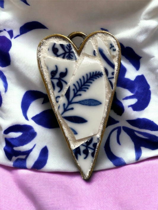 My handmade mosaic heart necklace - made from hand cut pieces of a broken vintage dish