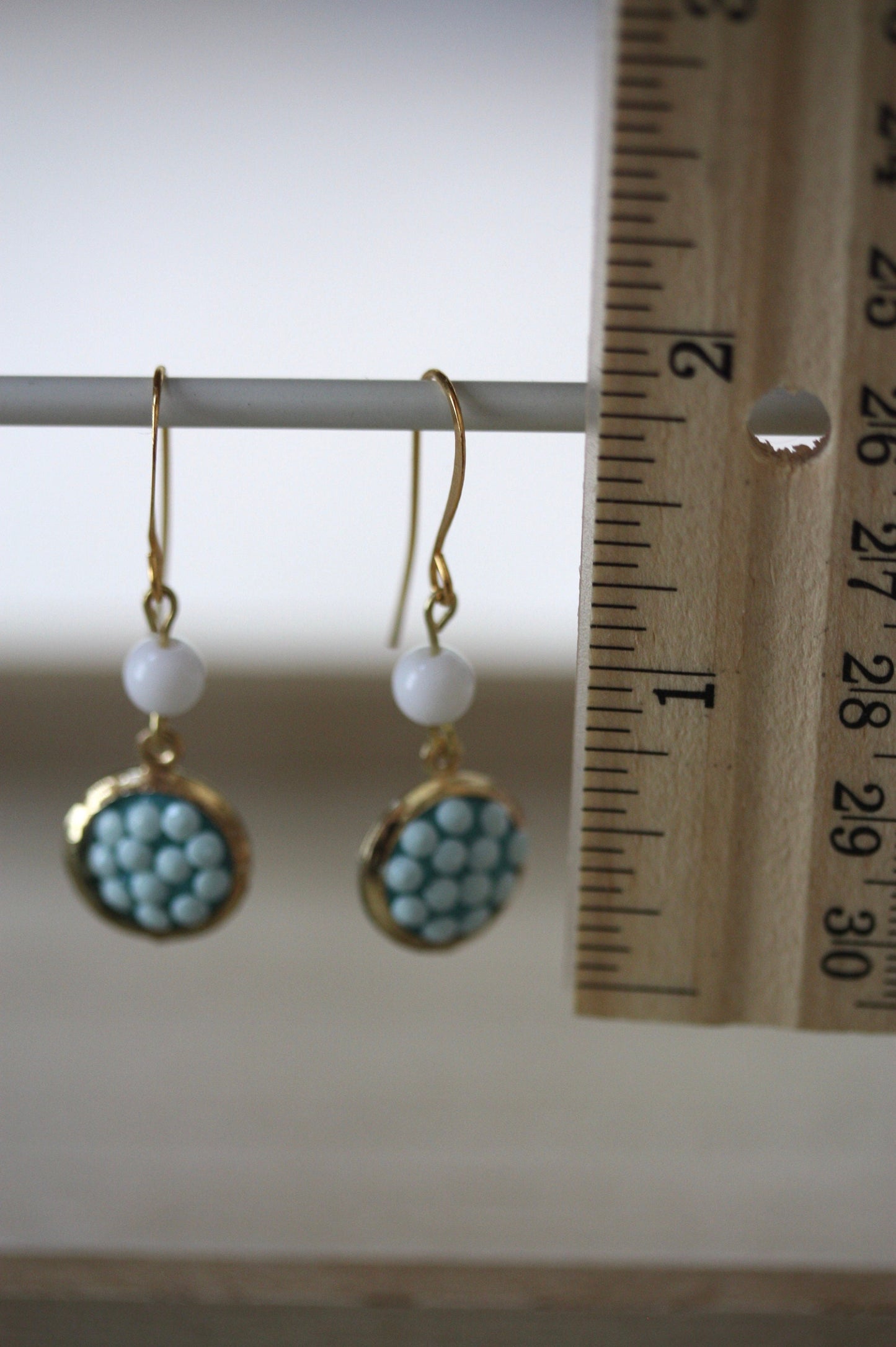 Sweet handmade white dotted blue dangle earrings