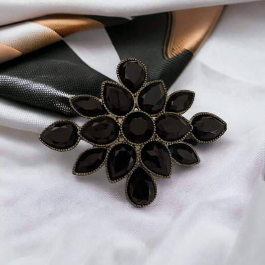 Stunning black rhinestone pin - unsigned