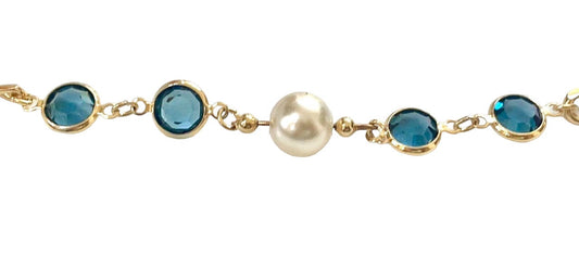 Blue crystal and faux pearl upcycled bracelet