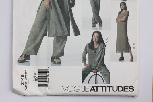 UNCUT Sewing Pattern - Vogue Attitudes 2148 Ladies Jacket, Dress, Top and Pants Size 12-14-16 - Vintage 1998 sewing pattern