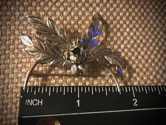 Signed Forstner Sterling - stunning sterling silver flower and leaves vintage pin
