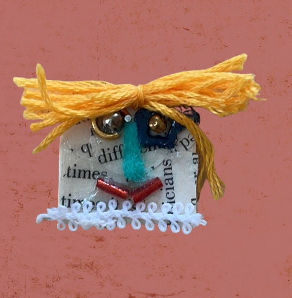 Meet "Georgette" - Assemblage art / mixed media collage - magnet, pin, necklace pendant or hair pin