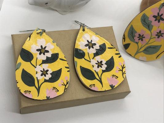 Unique handmade earrings - mixed materials - specialty paper, sealant and wood